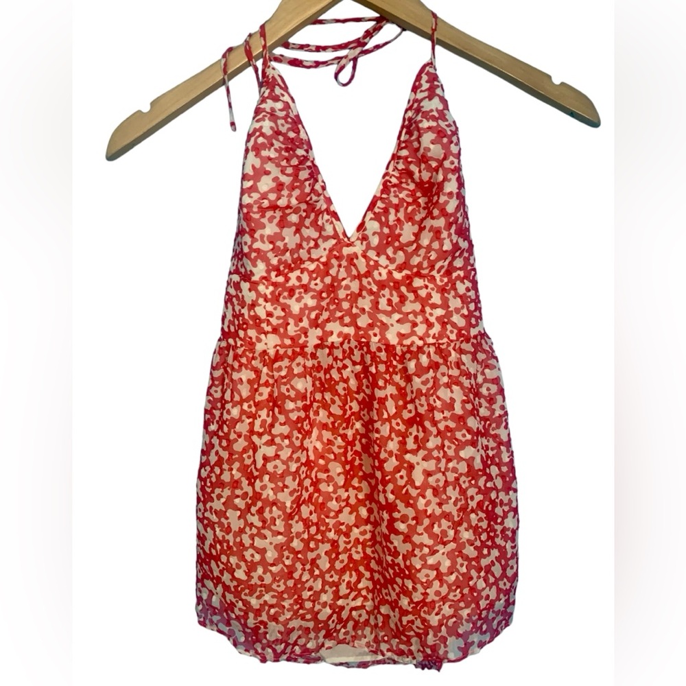 VTG Y2K Tibi 100% Silk Babydoll Coral Print Halter Top NWT Size 4